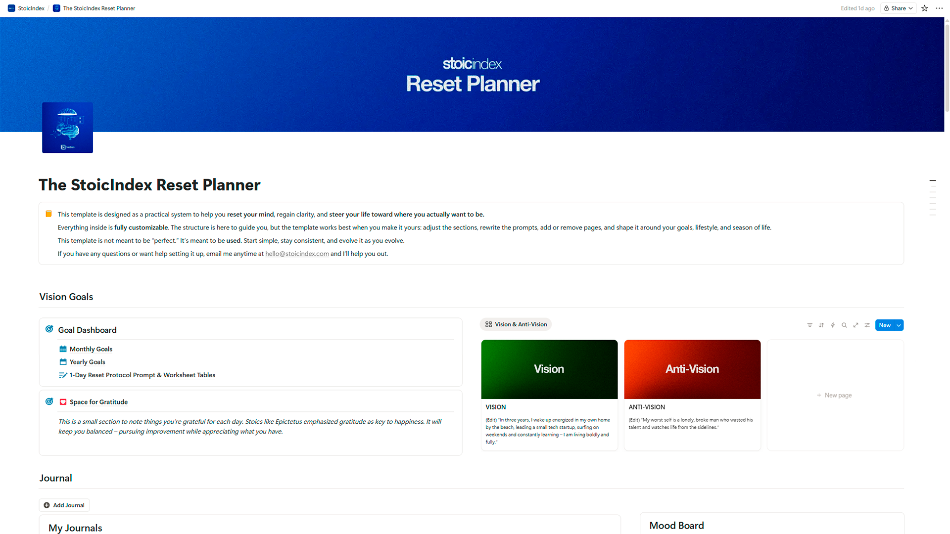 StoicIndex Notion Reset Planner